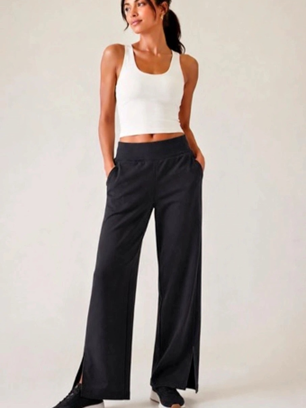 Athleta Venice Wide-Leg High-Waist Split Hem Pants Women's 2X — Black